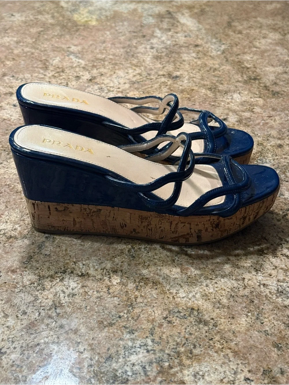 Prada Navy Blue Platform Wedges size 37 made in Italy